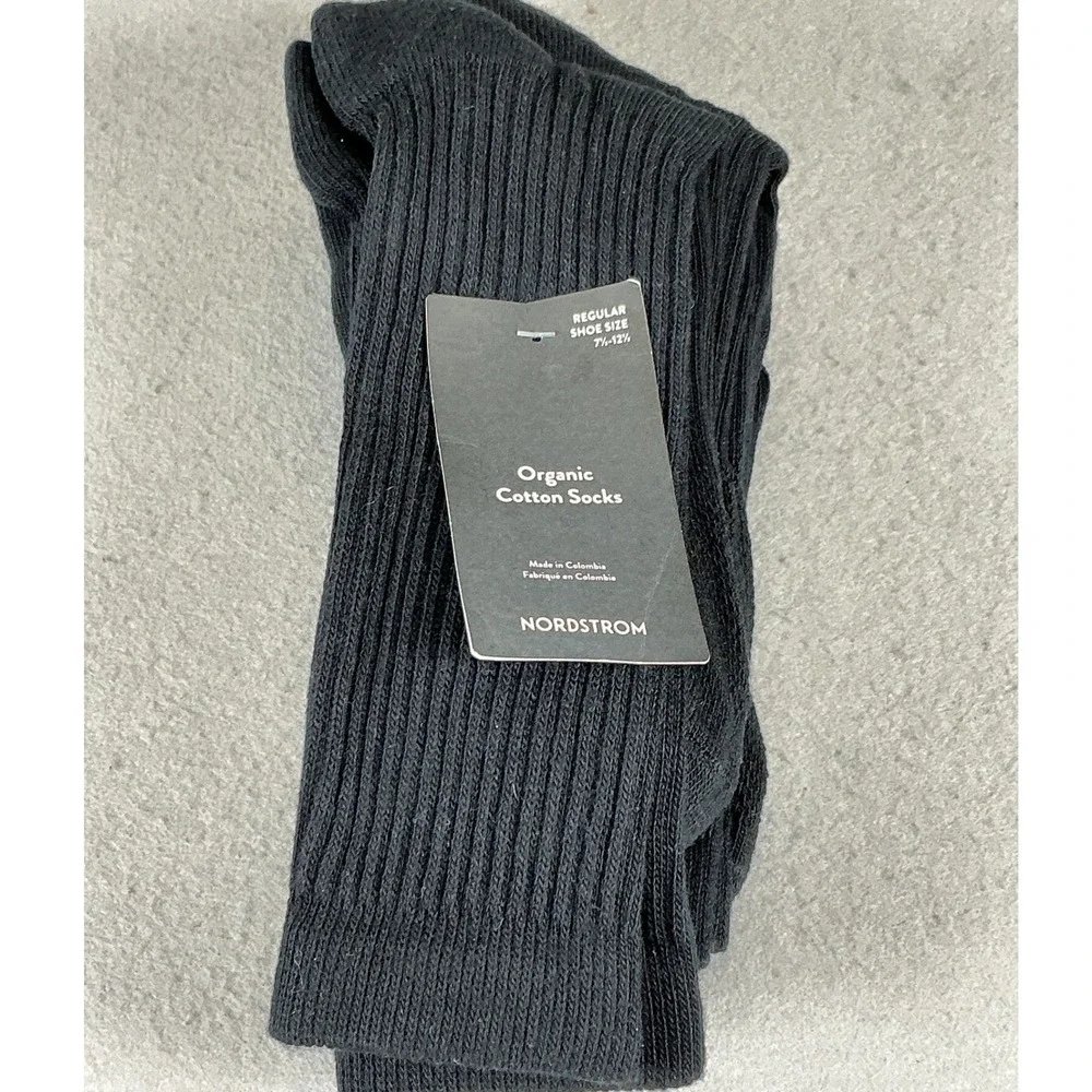 Nordstrom Organic Cotton Crew Socks Black Regular 7.5-12.5 NWT